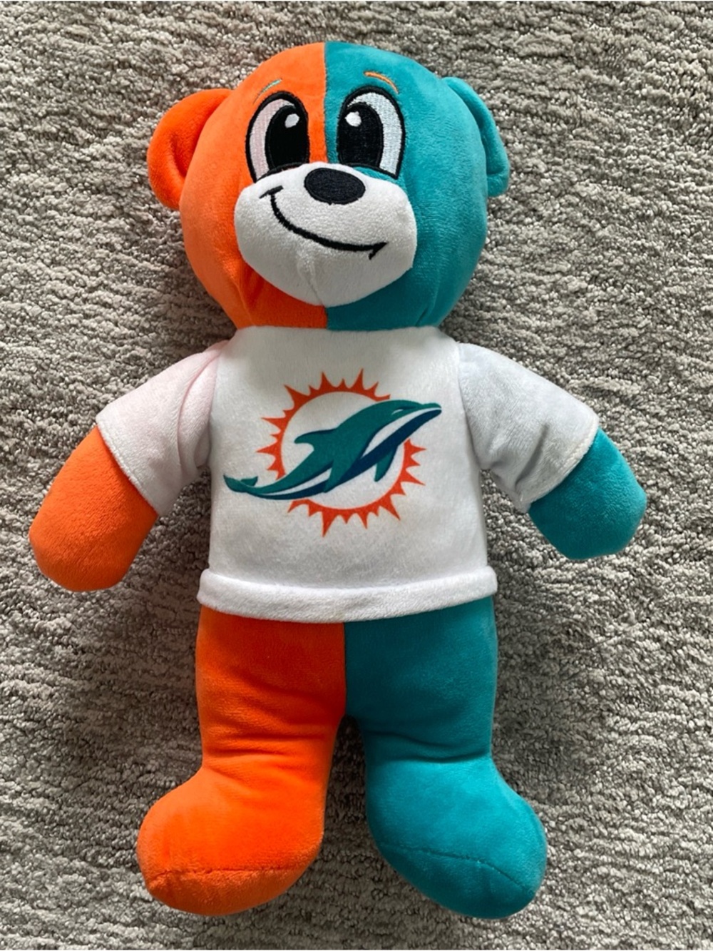 NFL Miami Dolphins Teddy Bear Plush Orange Teal Dual Colored 13” Dolphin T Shirt